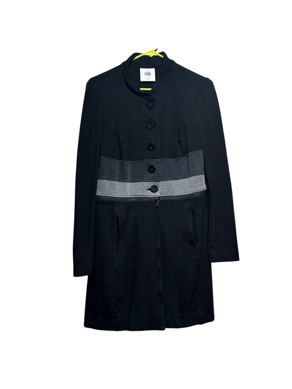 CAbi Love Carol Black Gray Colorblock Long Jacket Coat Size Small Convertible - Picture 1 of 12